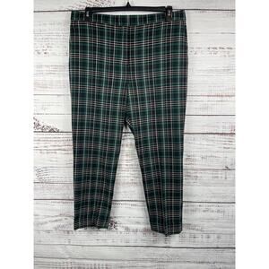 Ann Taylor Pants Womens 14 Green Plaid Twill Slim Straight Leg Ankle Dress Work